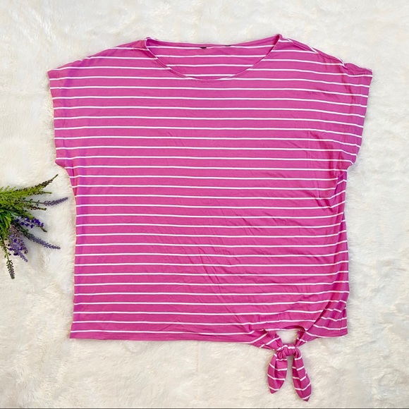 LAUREN Ralph Lauren Pink Striped Tie Hem Top - Picture 2 of 5